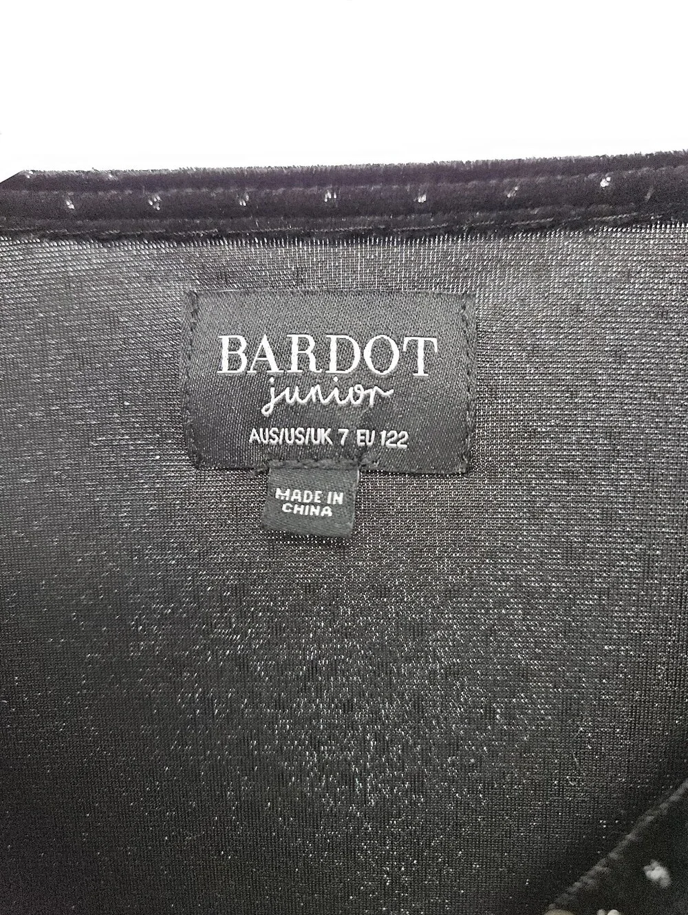 Bardot Junior Black Velvet Silver Polka Dot Faux Ruffle Wrap Dress Sz Child 7